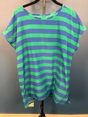 Gap Blue and Green Striped Short Sleeve Top